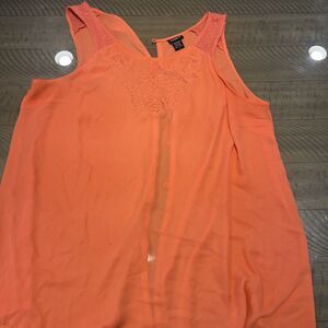 Torrid Coral Sleeveless Button Back Mesh Accent Size 2 Blouse Semi Sheer